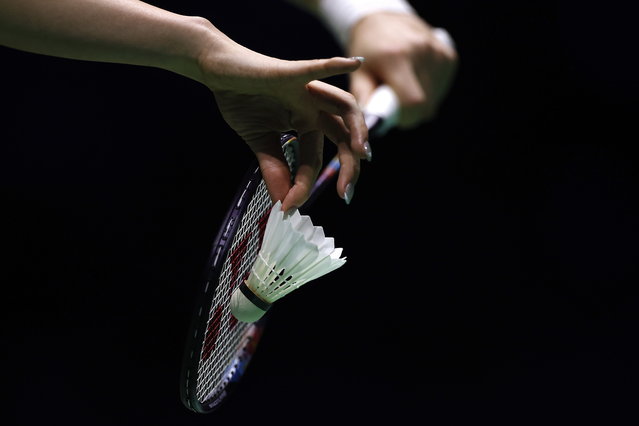Wei Ya Xin of China serves during the mixed doubles semifinal match against Guo Xin Wa and Chen Fang Hui of China at the BWF World Championships in Paris, France, 30 August 2025. (Photo by Yoan Valat/EPA)