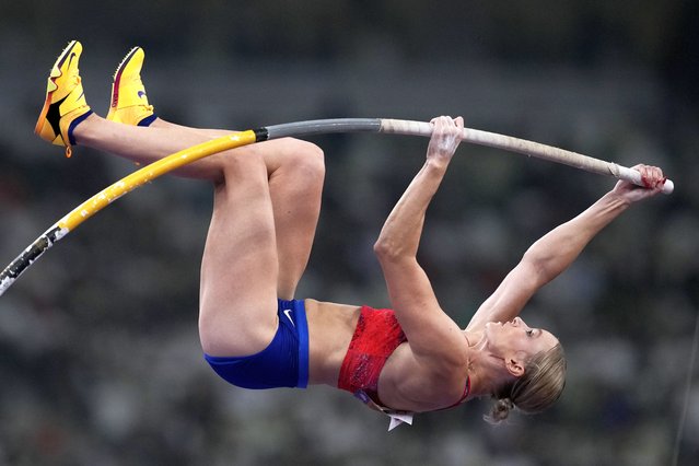 United States' Katie Moon competes in the women's pole vault final at the World Athletics Championships in Tokyo, Wednesday, September 17, 2025. (Photo by Louise Delmotte/AP Photo)