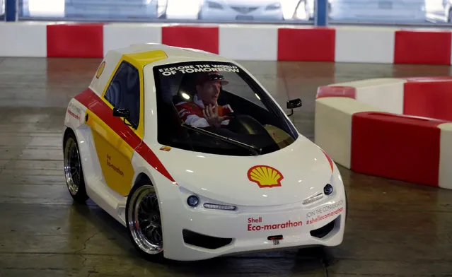 Ferrari Formula One driver Kimi Raikkonen of Finland takes part in a Shell event ahead of the Mexican Grand Prix, at the Palacio de los Deportes in Mexico City, Mexico October 27, 2016. (Photo by Henry Romero/Reuters)