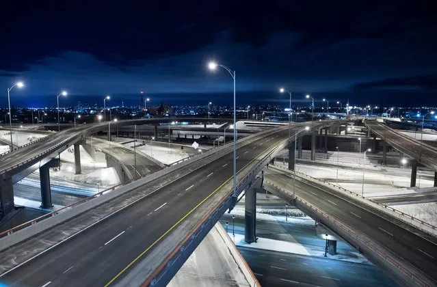 An empty Turcot Interchange is shown in Montreal, Saturday, January 9, 2021, as the Quebec government imposed a curfew to help stop the spread of COVID-19 starting at 8 p.m until 5 a.m and lasting until Feb. 8. (Photo by Graham Hughes/The Canadian Press via AP Photo)