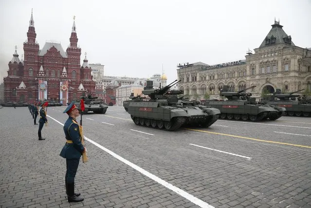 The support combat vehicles “Terminator” move along Red Square during the Victory Day military parade to celebrate 74 years since the victory in WWII in Red Square in Moscow, Russia, Thursday, May 9, 2019. (Photo by Alexander Zemlianichenko/AP Photo)