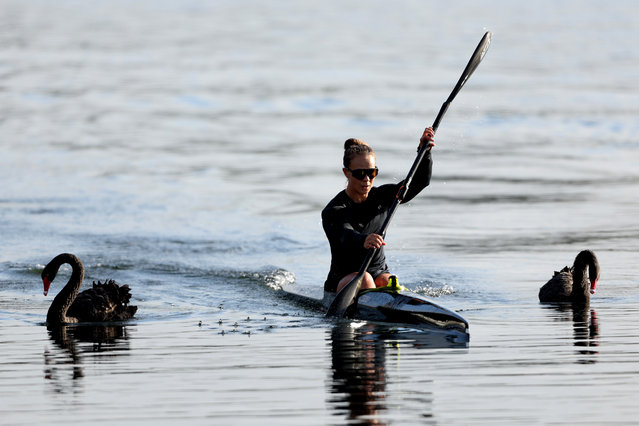 Dame Lisa Carrington training before a Paris 2024 Canoe Sprint Women Selection Announcement at Lake Pupuke on April 24, 2024 in Auckland, New Zealand. (Photo by Phil Walter/Getty Images for NZOC) (Photo by Phil Walter/Getty Images for NZOC)