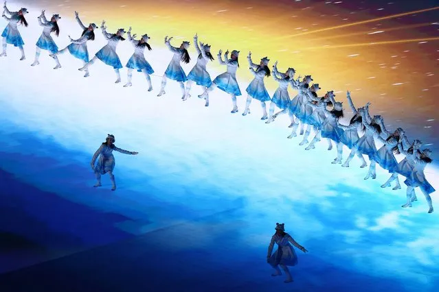 A general view inside the stadium as performers perform during the Opening Ceremony of the Beijing 2022 Winter Olympics at the Beijing National Stadium on February 04, 2022 in Beijing, China. (Photo by Elsa/Getty Images)