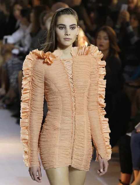 A model wears a creation for Roberto Cavalli women's Spring-Summer 2016 collection, part of the Milan Fashion Week, unveiled in Milan, Italy, Saturday, September 26, 2015. (Photo by Antonio Calanni/AP Photo)