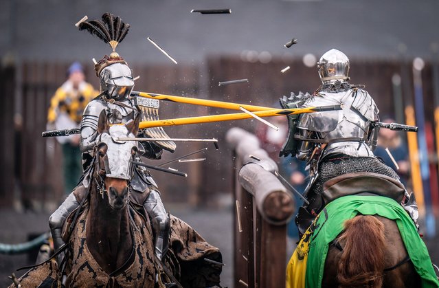 Participants take part in the International Jousting Tournament at the Royal Armouries Museum in Leeds, UK on Sunday, March 31, 2024. (Photo by Danny Lawson/PA Images via Getty Images)