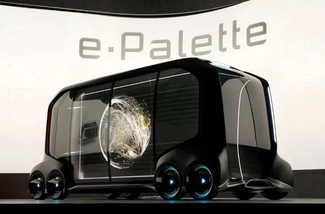 Toyota displays the e-Palette, a fully self-driving electric concept vehicle designed to be used for ride hailing, parcel delivery services and other uses, January 2018. (Photo by Rick Wilking/Reuters)