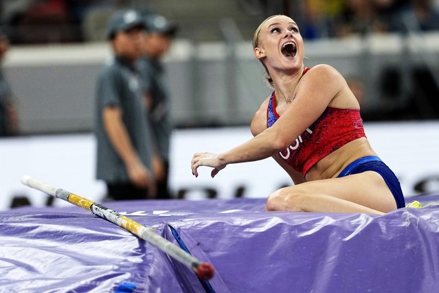 United States' Katie Moon reacts in the women's pole vault final at the World Athletics Championships in Tokyo, Wednesday, September 17, 2025. (Photo by Ashley Landis/AP Photo)