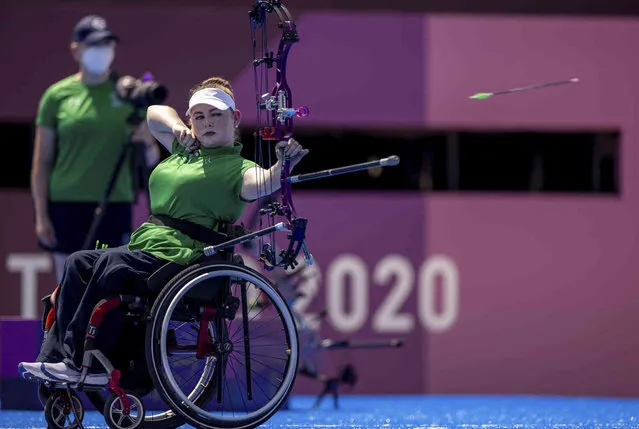 Kerrie-Louise Leonard of Ireland competes in the Women's Individual Compound Archery Open 1/8 Elimination at the Tokyo 2020 Paralympic Games in Tokyo Monday, August 30, 2021. (Photo by Simon Bruty for OIS via AP Photo)