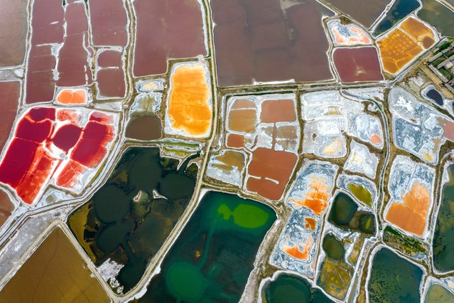 An aerial photo is showing the scenery of the Millennium Salt Lake in Yuncheng, China, on June 30, 2024. (Photo by Costfoto/NurPhoto/Rex Features/Shutterstock)