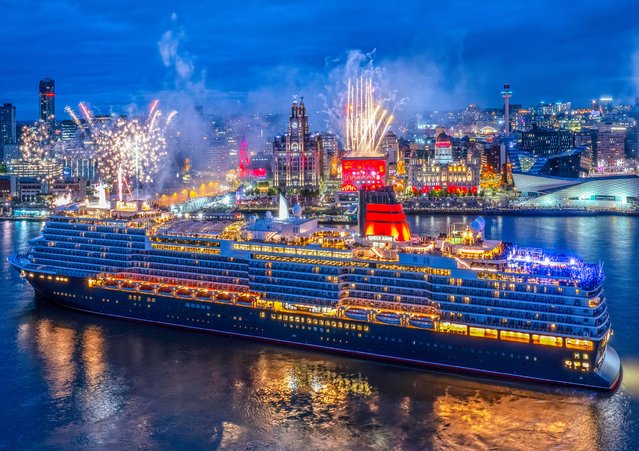 The picture dated June 3б 2024 shows fireworks over the Queen Anne cruise ship in Liverpool following the official naming ceremony. Cunardэs 249th ship was named in a ceremony at the waterfront, which was attended by Spice Girl Melanie Chisholm and Olympic athlete Katarina Johnson-Thompson, who were among five women chosen to represent Liverpool. The 113,000 tonne ship houses 3000 guests and has 14 decks. It set off on its maiden voyage from Southampton on May 3 and stopped off in Liverpool as it travels around Britain. (Photo by Andy Mallins/Bav Media)