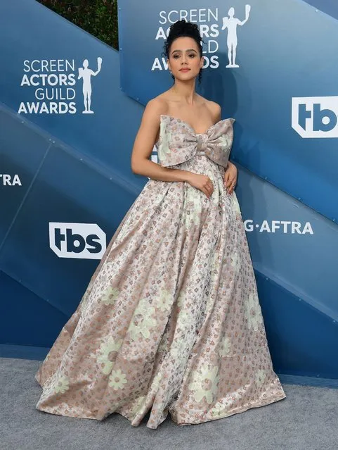 English actress Nathalie Emmanuel arrives for the 26th Annual Screen Actors Guild Awards at the Shrine Auditorium in Los Angeles on January 19, 2020. (Photo by Frederic J. Brown/AFP Photo)