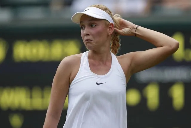 Britain Tennis, Wimbledon, All England Lawn Tennis & Croquet Club, Wimbledon, England on June 27, 2016. Croatia's Donna Vekic reacts during her match against USA's Venus Williams. (Photo by Andrew Couldridge/Reuters)