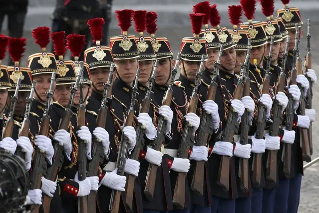 French Republicain Guards (Garde Republicaine) perform during the traditional Bastille Day military parade on the Place de la Concorde in Paris, France, July 14, 2016. (Photo by Charles Platiau/Reuters)