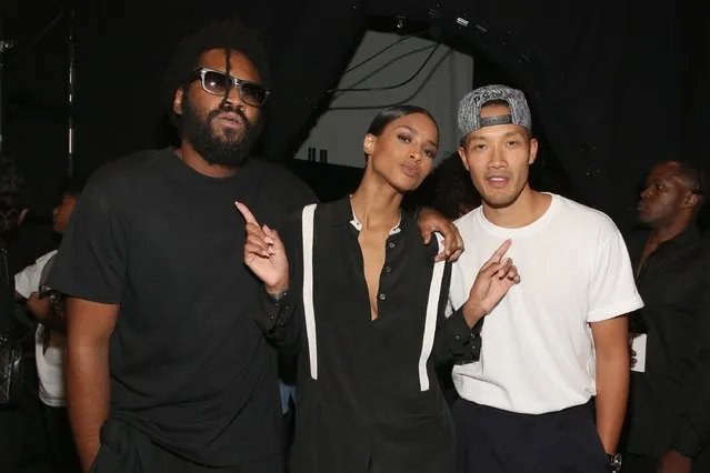 Fashion designers Maxwell Osborne (L) and Dao-Yi Chow (R) pose with musical artist Ciara (C) backstage after the Public School fashion show during Spring 2016 New York Fashion Week: The Shows at The Arc, Skylight at Moynihan Station on September 13, 2015 in New York City. (Photo by Mireya Acierto/Getty Images)