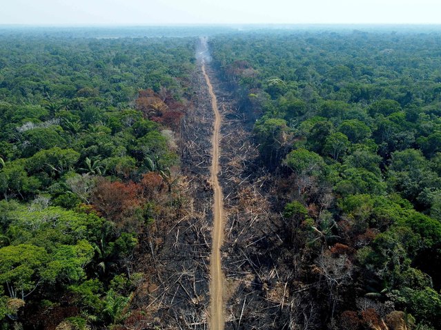 A deforested and burnt area is seen on a stretch of the BR-230 (Transamazonian highway) in Humaitá, Amazonas State, Brazil, on September 16, 2022. (Photo by Michael Dantas/AFP Photo)