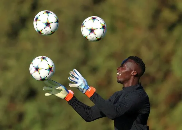 Chelsea goalkeeper Edouard Mendy during a training session at Cobham Training Centre, Surrey. Picture date: Monday October 24, 2022. (Photo by Matthew Childs/Action Images via Reuters)