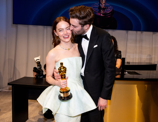 Actors Emma Stone and Dave McCary at the 96th Annual Oscars Governors Ball held at Dolby Theatre on March 10, 2024 in Los Angeles, California. (Photo by Michael Buckner/Variety via Getty Images)