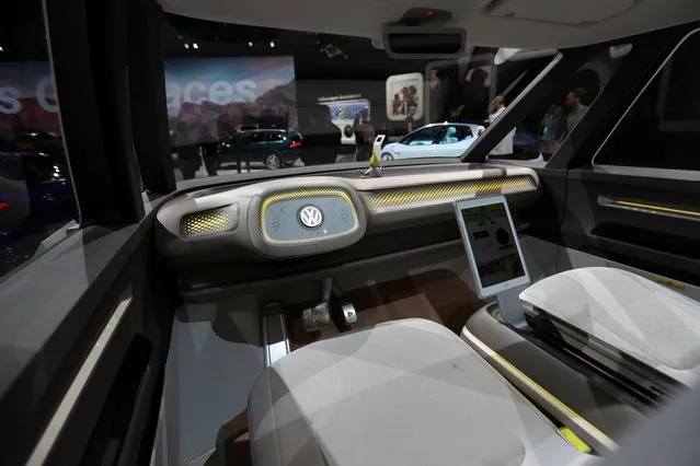 The interior of an autonomous Volkswagen I.D. Buzz concept vehicle, November 2017. (Photo by Mike Blake/Reuters)