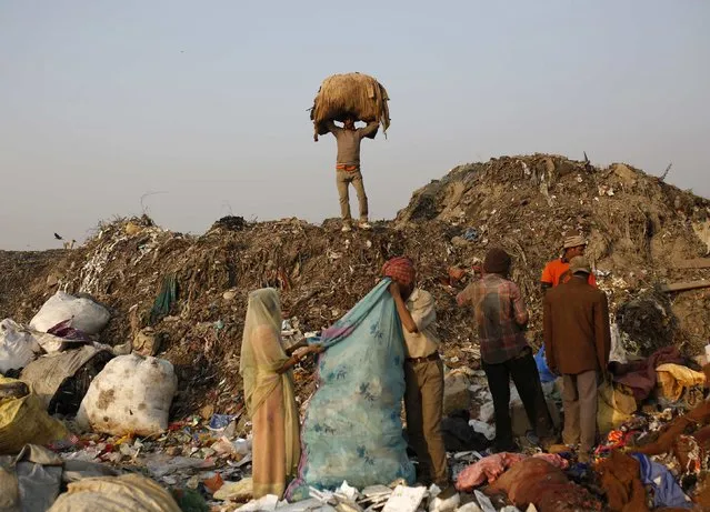 Rag pickers collect recyclable material at a garbage dump in New Delhi November 19, 2014. (Photo by Ahmad Masood/Reuters)