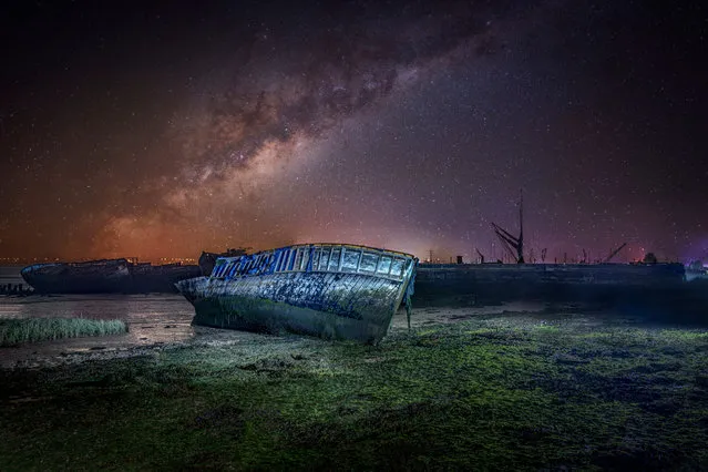 Under The Stars by David Jenner. Showing an old boat stranded on the marshes at Hoo Marina near Rochester in Kent, under the Milky Way, this image was highly commended in the Ships and Wrecks category. (Photo by David Jenner/Sea View Photography Competition 2020)