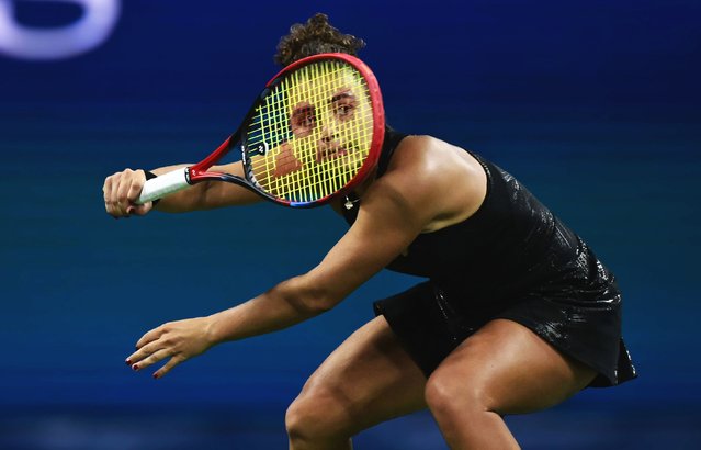 Jasmine Paolini hits a forehand during her first-round US Open match on Sunday, August 24, 2025 at USTA Billie Jean King National Tennis Center in the Flushing neighborhood of the Queens borough of New York City. (Photo by Ray Giubilo)
