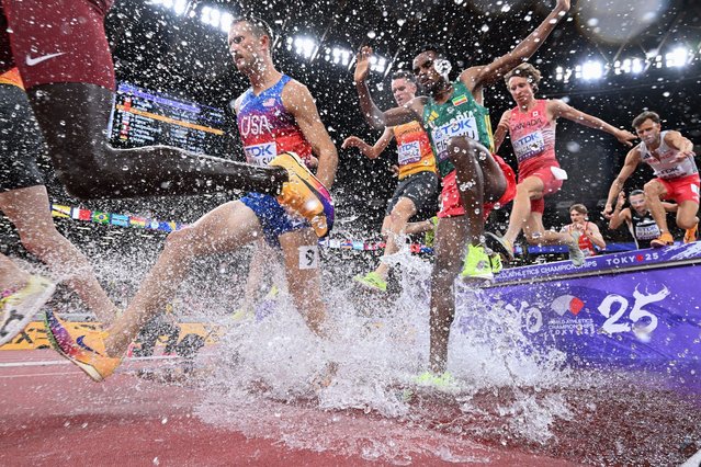 Athletes competes in the men's 3000m steeplechase final during the World Athletics Championships in Tokyo on September 15, 2025. (Photo by Kirill Kudryavtsev/AFP Photo)