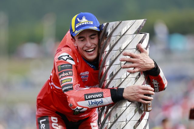 MotoGP Ducati Lenovo Team rider Marc Marquez of Spain celebrates his World Champion 2025 title after the race at the Motorcycling Grand Prix of Japan in Motegi, Tochigi Prefecture, northeastern Japan, 28 September 2025. (Photo by Franck Robichon/EPA)