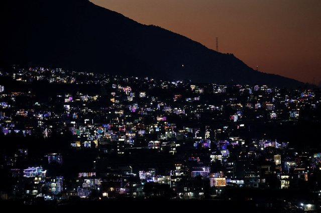 A view shows houses decorated with lights during Tihar, a term used in Nepal for Diwali, in Kathmandu, Nepal, on October 20, 2025. (Photo by Navesh Chitrakar/Reuters)