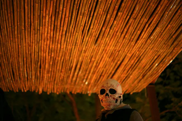 A man wearing a skull mask is pictured on the Day of the Dead at  Santa Maria Atzompa cemetery in Oaxaca Mexico, November 1, 2016. (Photo by Jorge Luis Plata/Reuters)