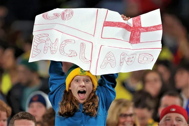 England fans show their support during the FIFA Women's World Cup Australia & New Zealand 2023 Quarter Final match between England and Colombia at Stadium Australia on August 12, 2023 in Sydney / Gadigal, Australia. (Photo by Alex Pantling – FIFA/FIFA via Getty Images)