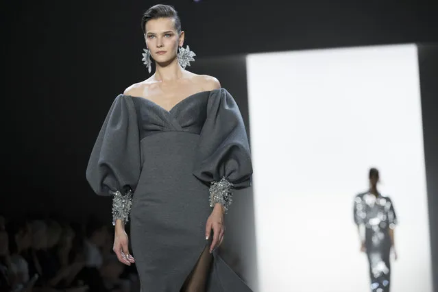 Fashion from the Badgley Mischka collection is modeled during New York Fashion Week, Thursday, February 7, 2019. (Photo by Mary Altaffer/AP Photo)