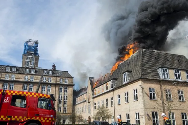 Fire at the Experimentarium in Hellerup north of Copenhagen Monday afternoon April 27, 2015. Experimentarium is Denmark's first science centre. Because of improving and rebuilding the Experimentarium there were no persons or exhibitions present at the centre when the fire broke out. (Photo by Sara Gangsted/Reuters/Scanpix Denmark)