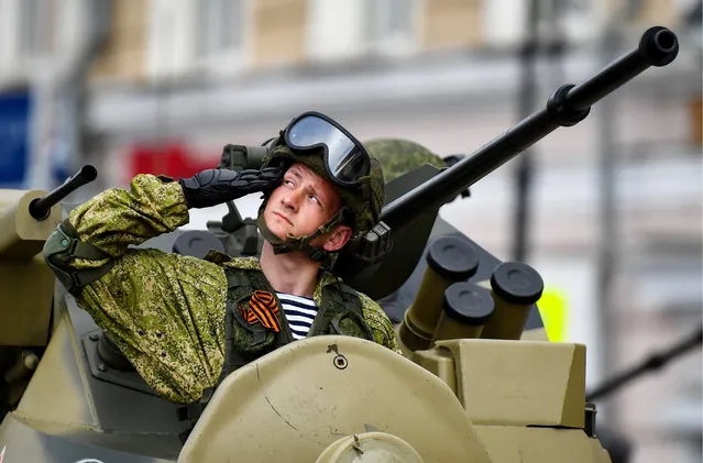 A serviceman during a Victory Day military parade in Vladivostok, Russia on May 9, 2019 marking the 74th anniversary of the victory over Nazi Germany in the 1941-1945 Great Patriotic War, the Eastern Front of World War II. (Photo by Yuri Smityuk/TASS)