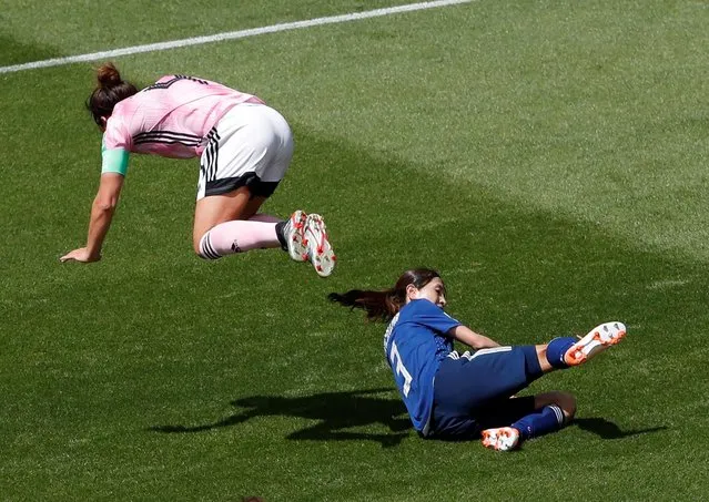Rachel Corsie of Scotland is challenged by Aya Sameshima of Japan during the 2019 FIFA Women's World Cup France group D match between Japan and Scotland at Roazhon Park on June 14, 2019 in Rennes, France. (Photo by Stephane Mahe/Reuters)