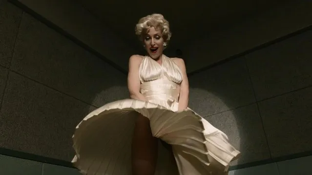 Shape–shifting star Gillian Anderson transforms herself into Marilyn Monroe in her latest turn for TV series “American Gods”. The actress, 48, wore a platinum blonde wig and parachute dress to recreate the iconic skirt–lifting movie scene in Sunday’s series two episode. (Photo by TNI Press Ltd)