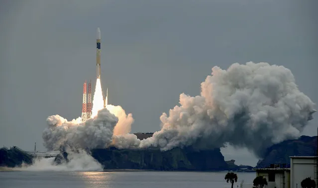 A H-IIA rocket, carrying a Michibiki 2 satellite, one of four satellites that will augment regional navigational systems, lifts off from the launching pad at Tanegashima Space Center on the southwestern island of Tanegashima, Japan, in this photo taken by Kyodo June 1, 2017. (Photo by Reuters/Kyodo News)