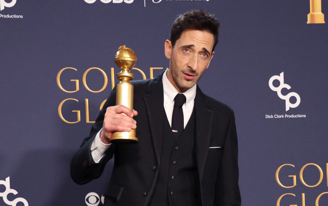 Adrien Brody, winner of Best Performance by a Male Actor in a Motion Picture - Drama for “The Brutalist” poses at the 82nd Golden Globe Awards in Beverly Hills, California, U.S., January 5, 2025. (Photo by Mario Anzuoni/Reuters)