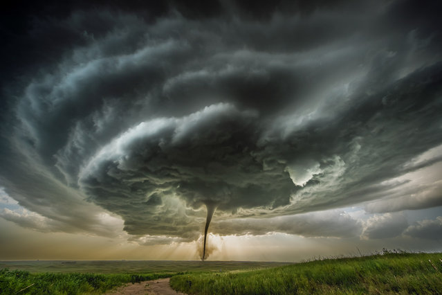 A powerful tornado with winds of up to 134mph was captured in Nebraska on June 16, 2025 by a British storm chaser. The tornado moved south for three miles on Monday and tore down power lines, but no injuries were reported. (Photo by Jam Press/David Mayhew Photography)