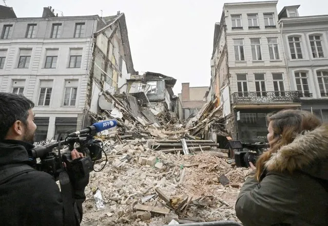 This photograph taken on November 14, 2022, shows the location where the two buildings collapsed in the centre Lille, France on November 12. (Photo by Francois Lo Presti/AFP Photo)