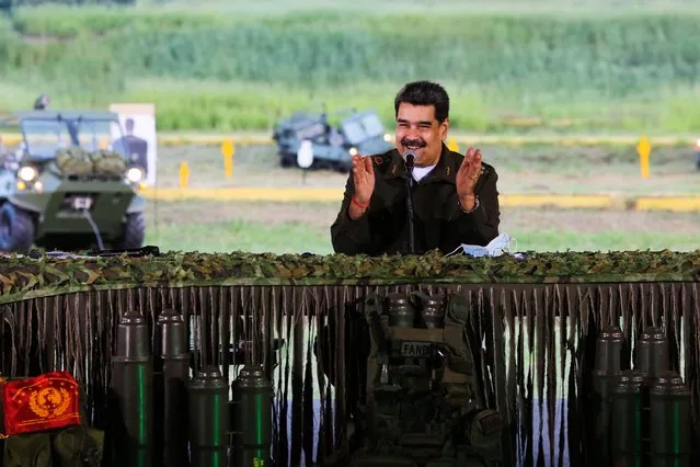 A handout photo made available by Miraflores press shows Venezuelan President Nicolas Maduro speaking during a meeting with the military high command in Caracas, Venezuela, 23 October 2020. Maduro announced the creation of a military council that will seek the independence of the country in terms of its weapons system with the help of “sister” nations, among which he mentioned China, Russia, Iran and Cuba. (Photo by Miraflores Handout/EPA/EFE/Rex Features/Shutterstock)