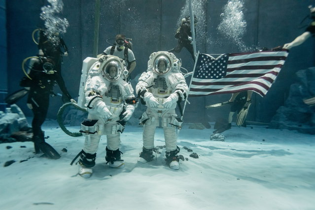 NASA astronauts Stan Love and Loral O’Hara test Axiom Space’s lunar spacesuits underwater on October 1, 2025. The AxEMU suit is designed for the Artemis III mission to the moon’s south pole, due to lift off no earlier than mid-2027. (Photo by NBL/NASA via South West News Service)