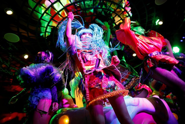 Staff members of Kawaii Monster Cafe called “Monster Girls” perform on the stage at the cafe amid the coronavirus disease (COVID-19) outbreak, in Tokyo,  Japan on January 31, 2021. The cafe had hoped to capitalize on strong demand during the 2020 Olympics, but with the outlook still uncertain after the virus forced a year's delay in the Tokyo games, a decision was made to let the lease expire and shut down. “I feel it is very hard to keep the business going, without knowing how long the current situation will last”, cafe manager Keisuke Yamada told Reuters. “It is difficult for overseas customers to come to Japan, and it is also difficult for customers in Japan to go out”. (Photo by Issei Kato/Reuters)
