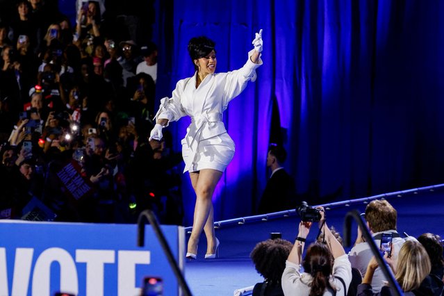 American rapper Cardi B attends a campaign rally for Kamala Harris at Wisconsin, in Milwaukee, Wisconsin on November 1, 2024. (Photo by Eduardo Munoz/Reuters)
