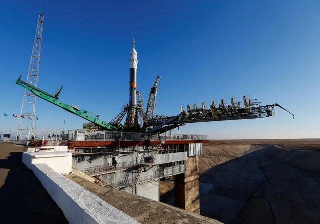 The Soyuz MS-03 spacecraft for the next International Space Station (ISS) crew of Peggy Whitson of the U.S., Oleg Novitskiy of Russia and Thomas Pesquet of France, is set on the launchpad ahead of its upcoming launch, at the Baikonur cosmodrome in Kazakhstan, November 14, 2016. (Photo by Shamil Zhumatov/Reuters)