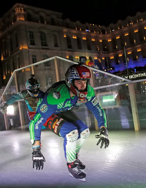 Competitors take part in the Red Bull Crashed Ice Cross Downhill World Championship in Marseille, France, January 14, 2017. (Photo by Jean-Paul Pelissier/Reuters)
