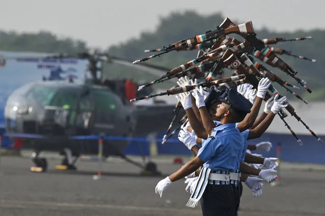 Indian Airforce cadets perform a drill during a graduation ceremony at Tambaram Air Force station in Chennai on November 18, 2022. (Photo by Arun Sankar/AFP Photo)