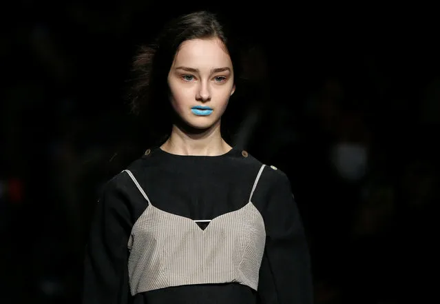 A model presents a creation by designers Sho Iwata and Hiroshi Takizawa from their Autumn/Winter 2017 collection for their brand “tiit tokyo” during Tokyo Fashion Week in Tokyo, Japan March 20, 2017. (Photo by Toru Hanai/Reuters)