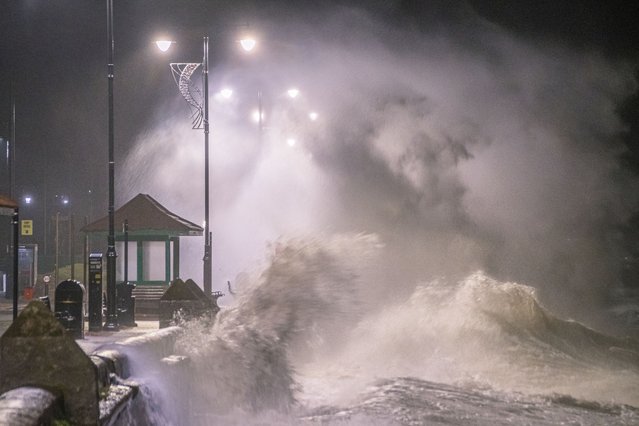 Huge waves crash into the seafront in Shanklin on the east coast of the Isle of Wight during Storm Kathleen on April 8, 2024. (Photo by Jamie Russell/BNPS)