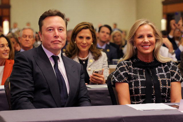 Tesla CEO and X owner Elon Musk sits as U.S. President-elect Donald Trump meets with House Republicans on Capitol Hill in Washington on November 13, 2024. (Photo by Brian Snyder/Reuters)