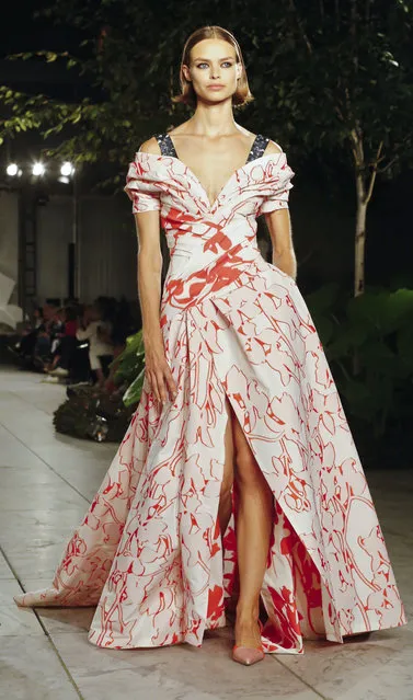 Fashion from Carolina Herrera collection is modeled during Fashion Week, Monday, September 11, 2017, in New York. (Photo by Bebeto Matthews/AP Photo)